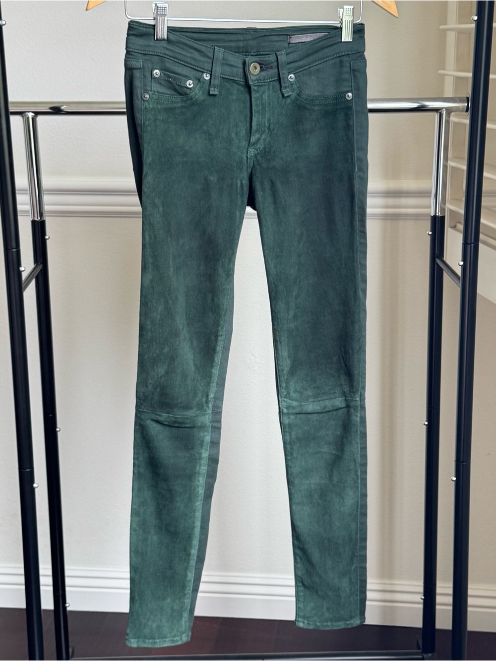 Rag & Bone Scarab Suede Stretch Capri Skinny Jeans Leggings Forest green 25 NWOT
